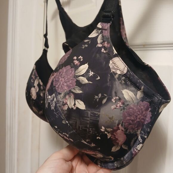 Torrid Floral Black and Purple Bras Sz 40 DD - Picture 1 of 6